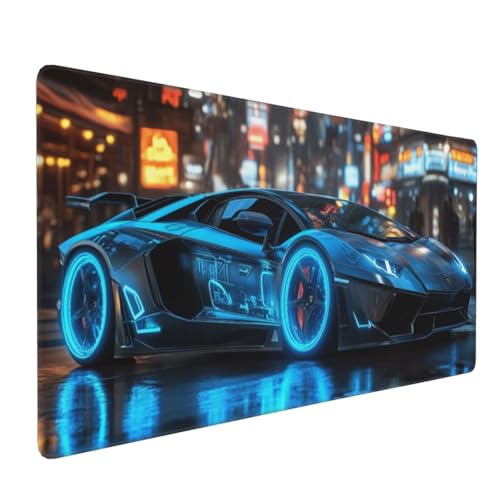 Tapis de Souris de Jeu, 1000x500x3mm XXL Tapis Souris Gaming Grande, Améliore la précision et la vitesse, Bureau Antidérapant Étanche, sous Main à Bords Cousus Ordinateur voiture de sport bleue J-1818