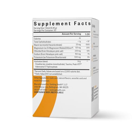 Image of Seeking Health Optimal Electrolyte Sticks - Electrolyte Drink for Hydration, Heart & Muscle Recovery Support - Supports Active Lifestyle - Vegan, Gluten-Free & Non-GMO - Orange Flavor, 30 Sticks