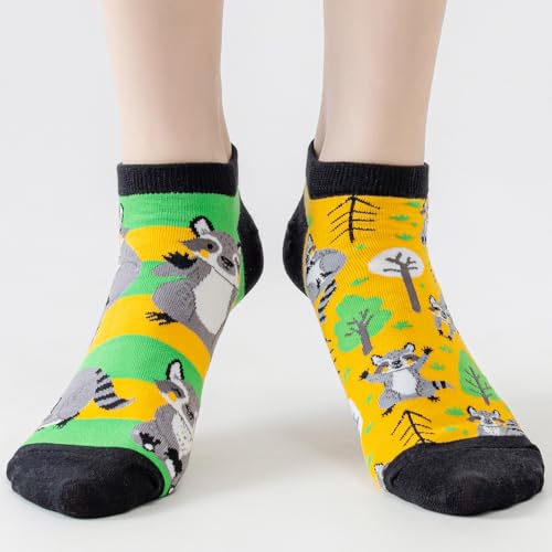 Image of 2 Pairs Funny Cartoon Animal Print Cotton Ankle Socks for Women Teens