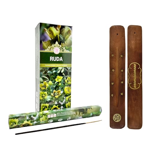 Aromasenses | Goloka Wierook Ruta + 1 Aromasenses Wierookhouder | 6 zeskantige buisjes van 20 stokjes = 120 Wierookstokjes | Spirituele Reiniging | Energetische Reiniging | Bescherming |