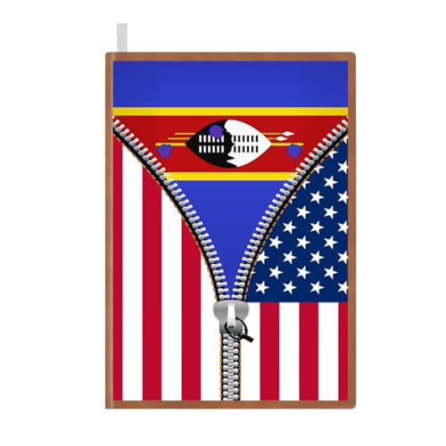 Swaziland America Flag Printed Zipper Leather Journal for Men Women 100 Pages A5 Ruled Notebook Lined Notepad for Writing Note Taking Travel Diary for Teachers Students College Business