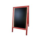 Chevalet stop trottoir bois couleur rouge vin de dimensions 90 x 55 cm avec éclairage LED et batterie 9 800 mAh.