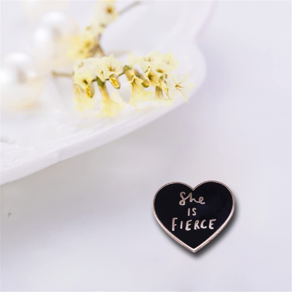 She Is Fierce Brooch Black Heart Enamel Pins Shakespeare Quotes Backpack Hat Collar Badges Feminist Lapel Pins Jewelry Accessories Gifts