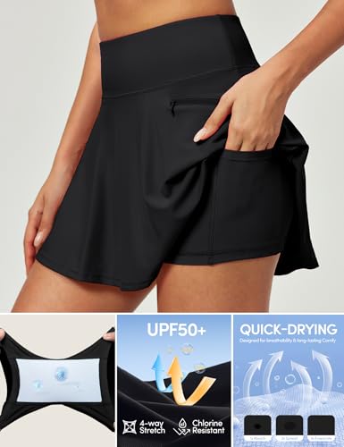 IUGA Swim Skirts for Women Tummy Control Swim Skorts for Woman High Waisted Bathing Suit Bottoms with Boxer Liner & Pockets3