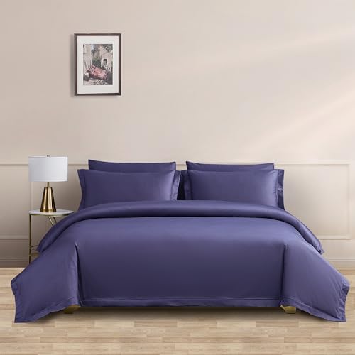 ACCURATEX Quilt Cover Set Double Size,400TC Long Staple Cotton, Sateen Weave Percale Luxe Comforter Cover with Zipper Closure&Corner Ties, 3 Pcs Hotel Duvet Cover with Pillow Shams(Purple 180x210)