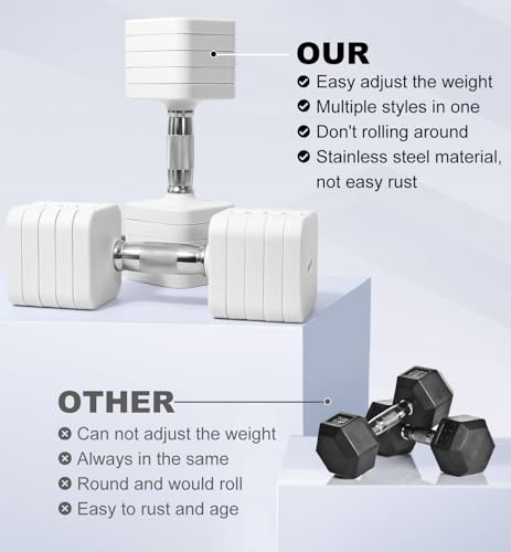 Image of 15LB 20LB 30LB 40LB 50LB Adjustable Dumbbell Set Free Weights Dumbbells Set for Women Men Hand Weights Sets Adjust Dumbbell Weight Sets for Home Gym Exercise Workout Strength Training Equipments