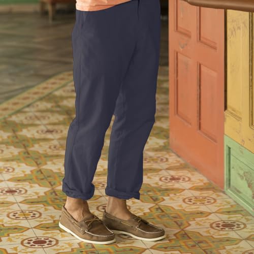 Madda Fella Men’s Oxford Roll Up Pant – 100% Cotton Lightweight Travel Pants with Roll-Up Hem, Side & Back Pockets2