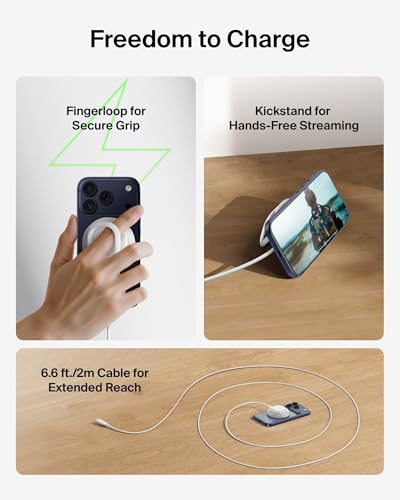 Image of Belkin Qi2 25W Magnetic Wireless Charging Pad, Fast Charging, No Adapter | MagSafe compatible, iPhone 17 Series, Samsung Galaxy, Pixel 10, AirPods Pro, kickstand, travel charger