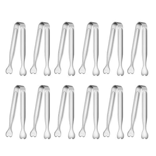 12 PCS Heart-Shaped Small Serving Tongs, 4.3 Inch Mini Sugar Tongs Silver Stainless Steel for Ice Cube, Appetizers, Dessert, Tea Party, Home Kitchen, Coffee Bars, Buffet, Food Grade & Dishwasher Safe