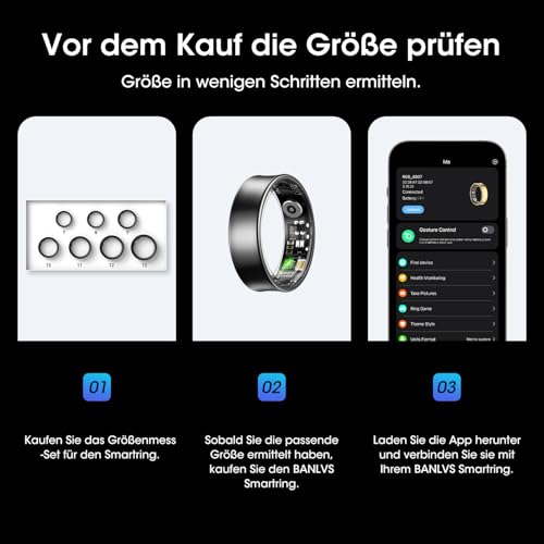 BANLVS Smart Watch Ring für Herren Damen, Fitness Ring mit 24/7 Herzfrequenz HRV, SpO2 Schlaf Temp, 176 Sportmodi… – Ansicht 2