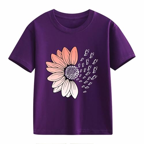 Girls Loose Fit Sunflower Graphic T Shirts Short Sleeve Crewneck Cute Pattern Printed Tops Kids (B-Purple, 6-7 Years)2