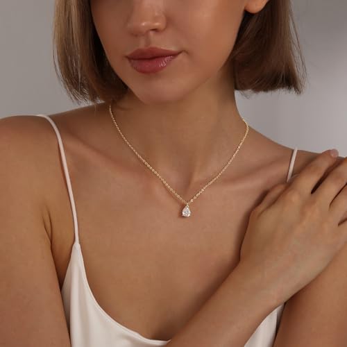 Image of Gold Silver Necklace for Women, Dainty Cubic Zirconia Pendant