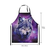 Homewish Wolf Küche Schürze Mit Extra Langen Taille Krawatten Lila Sternenhimmel Kochschürze 3D Tier Druck Lätzchen Schürze Blaue Augen Chef Schürze für Zeichnung Handwerk Im Freien, 78x66 (LxW)