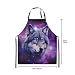 Homewish Wolf Küche Schürze Mit Extra Langen Taille Krawatten Lila Sternenhimmel Kochschürze 3D Tier Druck Lätzchen Schürze Blaue Augen Chef Schürze für Zeichnung Handwerk Im Freien, 78x66 (LxW)