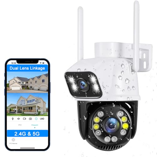 PTZ 2.4G/5G WiFi Outdoor security wireless 2X3MP Dual Lens Linkage Human Detect Pan tilt Digital zoom Auto Tracking Home Surveillance Camera 2-way audio 10M color night vision cable to outlet ICsee