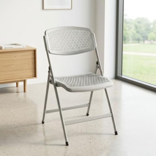 Image of Streetup India Folding Metal Chair with Nylon Seat and Backrest for Home /Kitchen /Study Chair and Restaurant /Outdoor Chair (Grey)