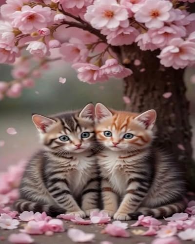 Diamond Painting Fleurs de cerisier chat : Kit Complet Décoration Murale