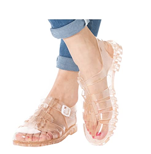 Yehopere Women's Jelly Sandals T-Strap Slingback Bling Beach 80S 90S Retro Flat Shoes #TOP5