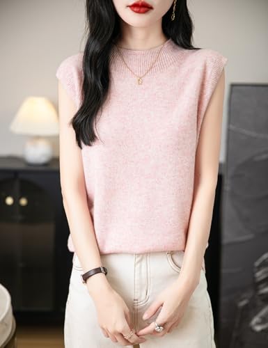 Women's 100% Merino Wool Spring Fall Winter First-Line Ready to Wear Mock Neck Seamless Knit Sleeveless Sweater Vest4