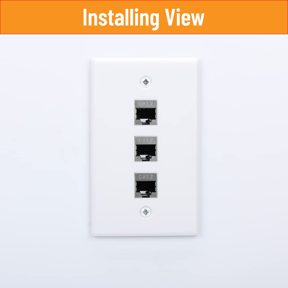 3-portowa płyta ścienna RJ45, 1 x przycisk Cat7 Keystone ze złączem żeńskim do żeńskim i uchwytem na płytę ścienną do systemu kablowego Ethernet (biała, 1 opakowanie)