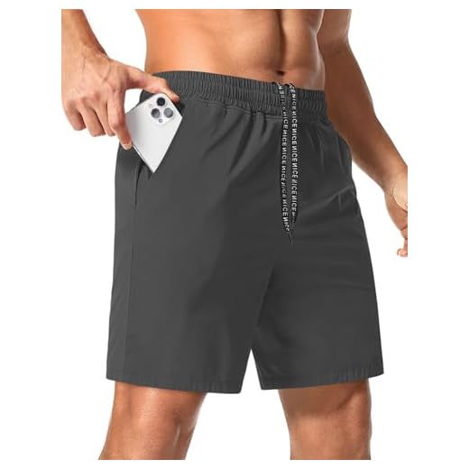 Aolesy Shorts atléticos masculinos de 17,78 cm, secagem rápida, academia, corrida, com bolsos com zíper, shorts leves para treino, Cinza escuro, GG