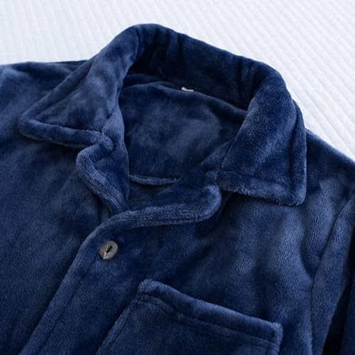 JiXiang Men Pajama Set Lightweight Fleece Long Sleeve Button-Down Sleepwear Soft Comfy Two-Piece Plush Warm Thick Lounge Set4