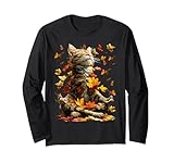 Lindo gato atigrado con un estilo rústico para la temporada de otoño con vibraciones de atención plena. Para estudiantes de yoga que aman la serenidad, la ropa de vida silvestre, la ropa espiritual y las ilustraciones peculiares de gatitos otoñales.