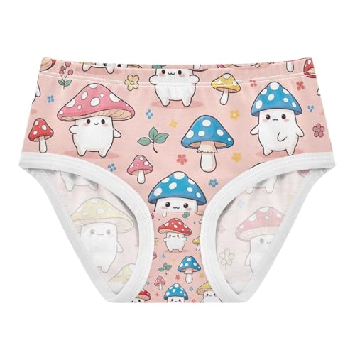 Cute Cartoon Mushrooms Cotton Toddler Underwear, Girls' Cotton Brief Underwear, 2T–8 Years