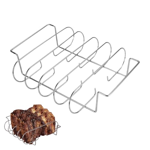 Pilyero Bastidores de Costillas para Barbacoa, Acero Inoxidable, Puede Contener 5 Chuletas, Apto para Chuletas de Cordero Al Aire Libre Barbacoa 33x29x8cm