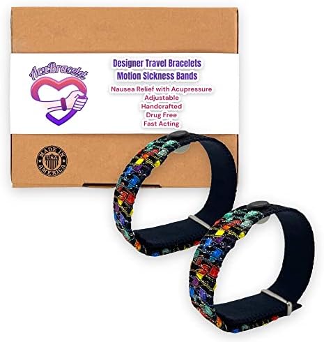Motion Sickness Band – Adjustable Hook/Loop Closure Nausea Bracelet for Morning Sickness, Vertigo, and Nausea Relief – Natural Healing (Pair) Rainbow med 8 in.