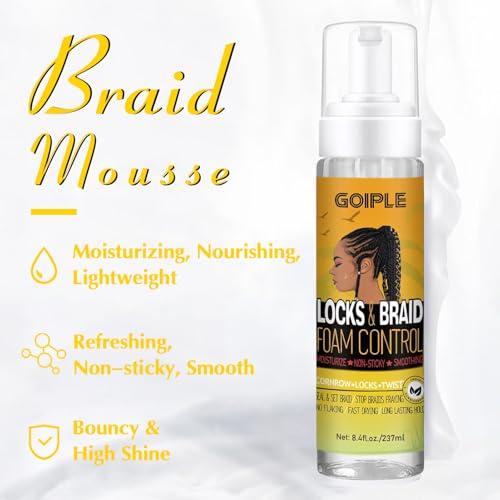 Goiple Braid Foam For Braids, Twists, Locs - No Flake Extra Hold & High Shine - Lightweight Mousse Moisturizes & Styles Hair thumb #3