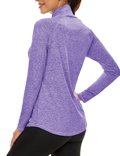 Luranee Workout Clothes For Women,Lightweight Long Sleeve Yoga Exercise Tops Half Zip Sports Pullover Relaxed Fit Track Jackets Fast Dry Hiking Shirt Gym Shirts Purple S #TOP2