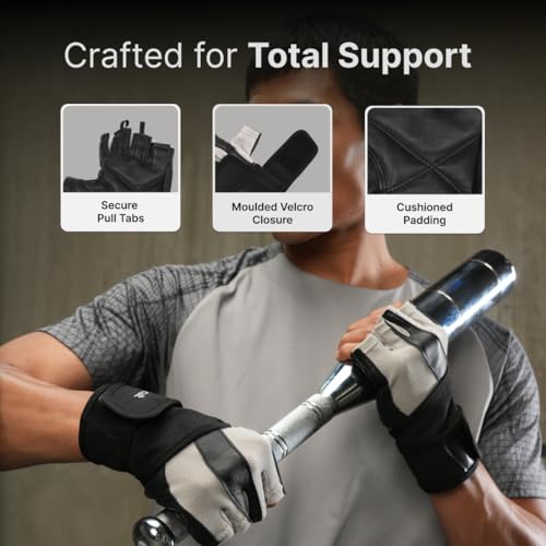 Image of CULT Fitness Training Gloves for Men & Women - Premium Grip Unisex Workout Gloves with Breathable Lycra & Half-Finger Design - Durable, Anti-Slip, Sweat-Absorbent Gym Gloves - Beige