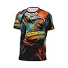 Tamiger Chameleon Listen Music Print Men's Short Sleeve Mesh T Shirt Breathable Athletic Gym Running Daily Casual Black #3