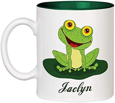 Personalized Custom Text Happy Frog Ceramic Inner Color Cup Coffee Mug Green