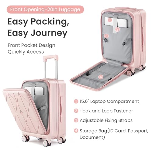 Luggage Sets 3 Piece(20/24/28), Expandable Carry On Luggage with TSA Lock Airline Approved, PC Hard Shell and Lightweight Suitcase with Front Pocket and Spinner Wheels,Pink2