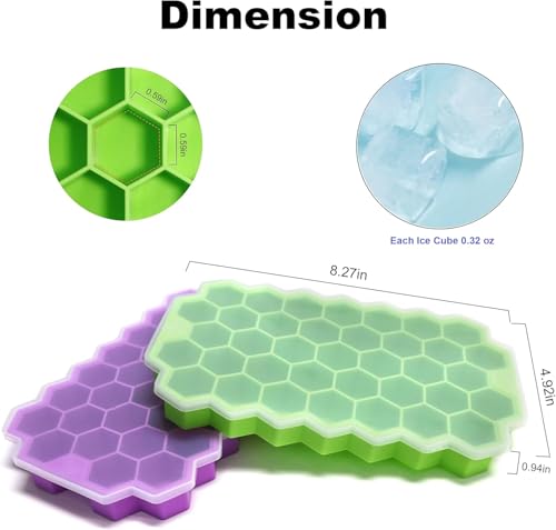 Image of CLOUDVALLEY 4 Pack Silicone Ice Cube Trays with Lids Easy-Release Hexagon Ice Maker for Freezer, Reusable Food-Grade Ice Molds for Cocktail Bar, Whiskey, Iced Coffee & Home Kitchen (Green)