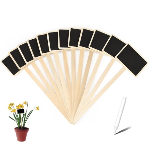 Hsyadazi 12 Stück Pflanzenschilder aus Holz – Wetterfeste Gartenetiketten zum Beschriften für Kräuter, Gemüse & Pflanzen (Schwarz) für Hochbeet & Töpfe