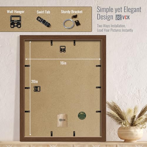 Image of VCK 16x20 Picture Frames 5 Pack, Brown Wood, 11x14 Mat, Glass, for Artwork