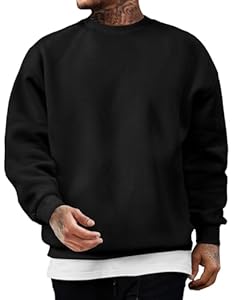 JMIERR Baumwolle Herren-Sweatshirt Loose Fit Rundhals Hoodies Winter Casual Langarm Sweatshirts Männer Basic Sweater Schwarz XXXL