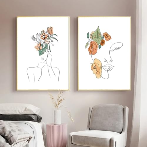 Affiche art mural minimaliste XINBAO toile dessin au trait femme 60x90cm