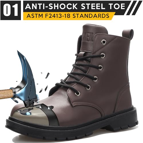 Image of Steel Toe Boots for Women Men, Waterproof Lightweight Safety Work Boots Durability Composite toe Construction Shoes with 6 inch