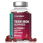 Iron Gummies for Teens with Vitamin C | 90 Count | Cherry Flavour Tablet Alternative for Teens | 14mg Iron with 40mg of Vitamin C for Absorption | Energy Support | Vegan | By Horbaach