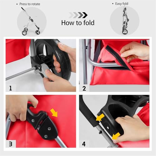 BAMFY 3 Rodas Carro Pet Para Caes Dobrável, Carrinho De Passeio Pet Com Janelas De Malha E Porta-Cop