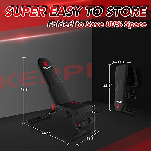 Keppi Adjustable Weight Bench-Foldable Workout Bench Press for Full Body Strength Training, Incline Decline Bench with Fast Folding - 2021 Version