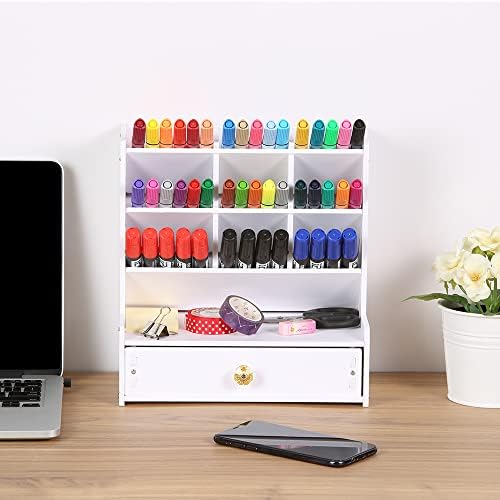 White Desk Organizer, Large Capacity DIY Pen Holder Box, Desktop Stationary Storage Rack for School Home Office (B02)