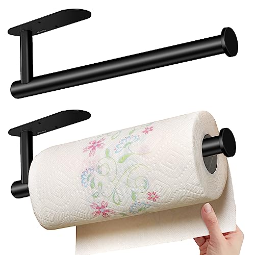 Paper Towel Holder Towel Rack,Wacetog Under Cabinet Paper Towel Holder Wall Mount 2 Pack Stainless Steel Paper Towel Rack For Kitchen Paper Towel Roll Holder (Black) #TOP3