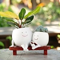 素焼きポット　プランター　植木鉢　フェイス　スマイリー　大小2個セット Amazon.co.jp: Meltset かわいい顔のプランターポット - ベンチ