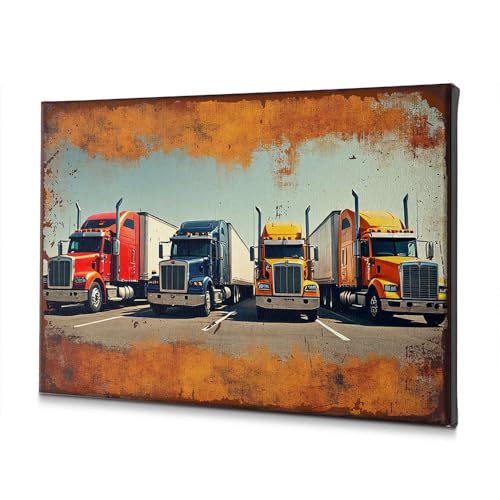 Toile camions colorés CBRT idée cadeau originale pour baptême