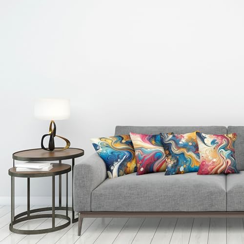 Ambesonne Colorful Throw Pillow Cushion Cover Set of 4, Modern and Surreal Painting Like Print of Abstarct Maximalist Style Swirls, Decorative Accent Double-Sided Printing, 16", Orange Blue Pink